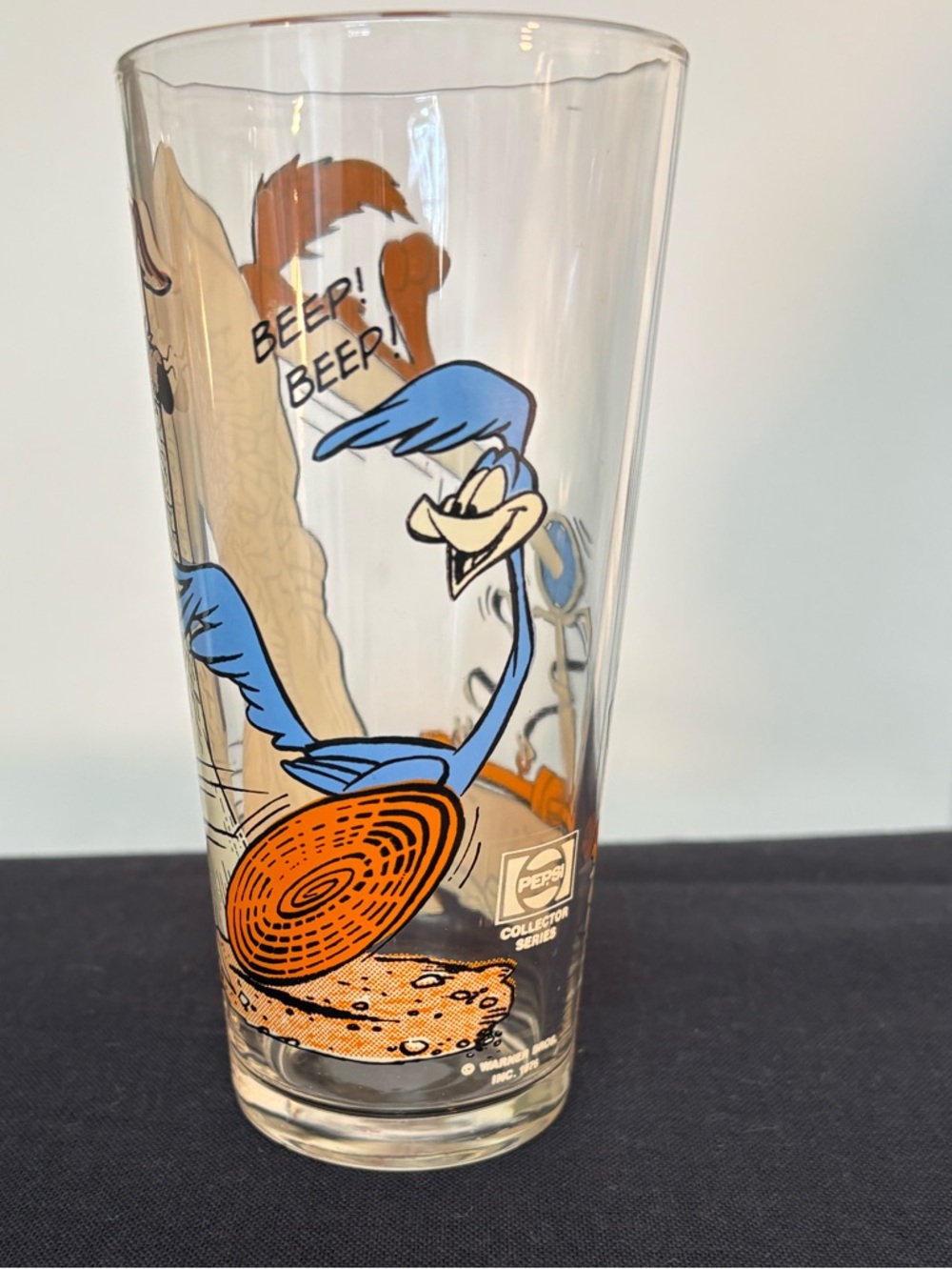 Vintage 1976 Pepsi Road Runner Glass with Blue and Orange Artwork